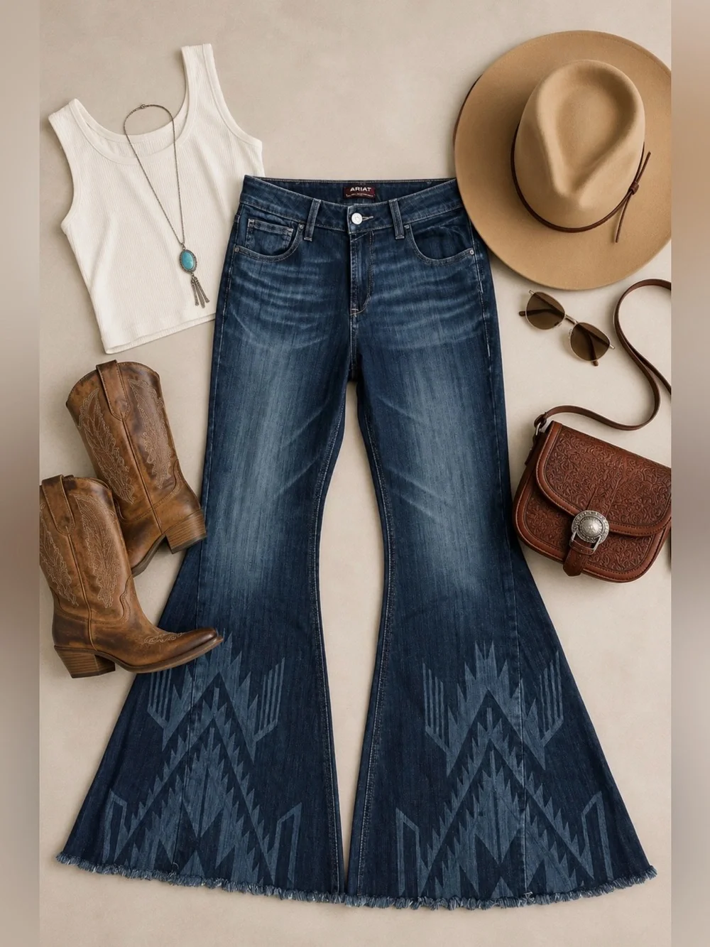 Ariat Jeans Womens 30R Blue Denim High Rise Flare Chimayo Aztec Cowgirl Western - Picture 11 of 11
